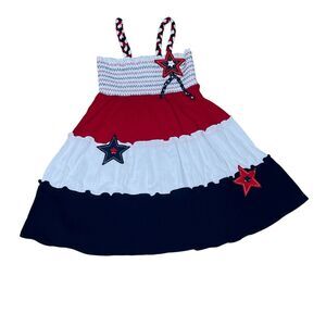 NEW Sophie Rose Girls Size 5 Dress Smocked Patriotic Stars Red White Blue